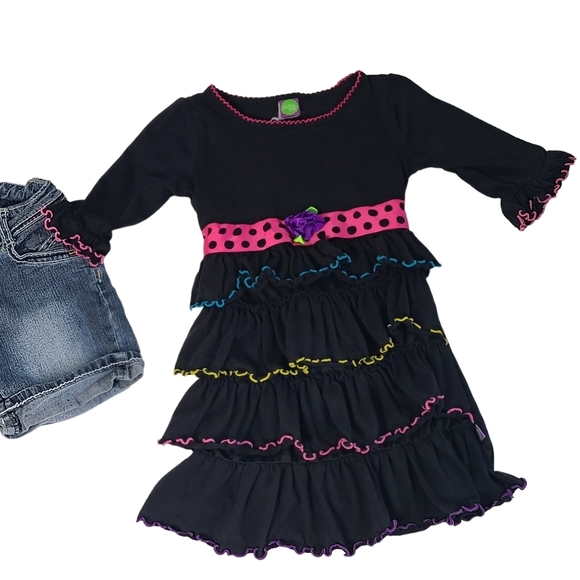 Dollie & Me Girls Black Pink Multicolor Dress and Angels Shorts size 7 - Picture 3 of 6